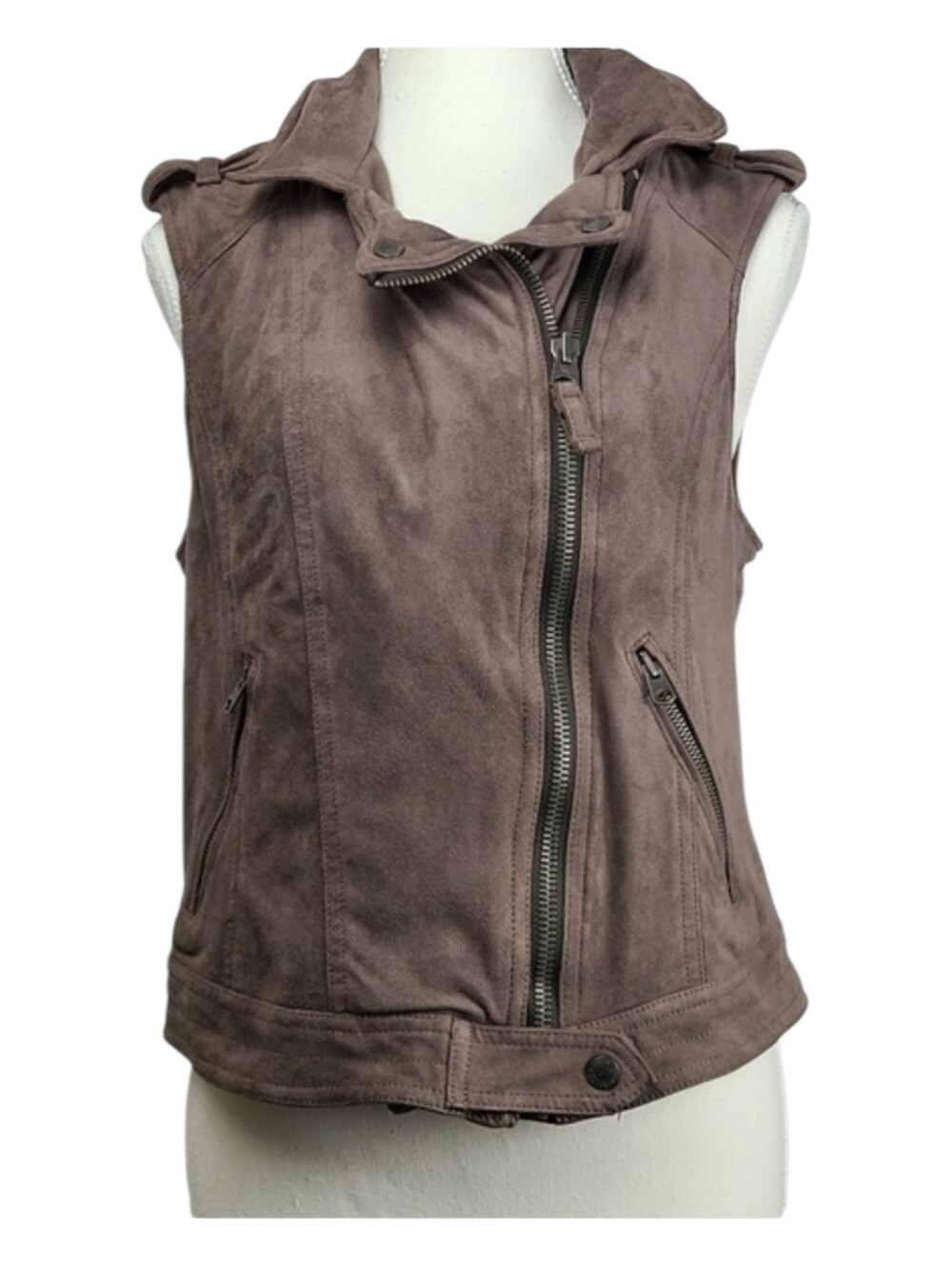 Abercrombie & Fitch Brown Faux Suede Zip-Up Vest Women’s Sz M Boho Western Moto